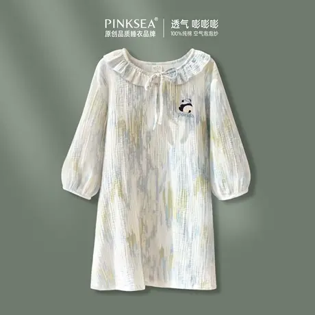睡裙女款纯棉纱布长袖睡衣春秋新款婴儿棉甜美法式裙子少女家居服图片