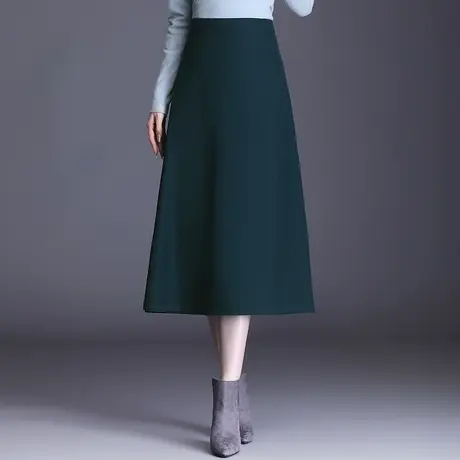 气质通勤a字裙女春秋2023新款高腰绿色半身裙中长款显瘦优雅伞裙图片