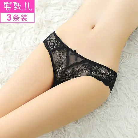 性感蕾丝边网纱内裤女士薄款低腰无痕透气纯棉面料裆黑色三角裤图片