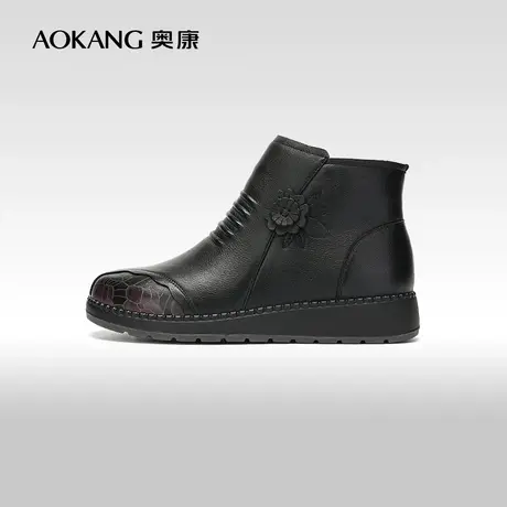 【门店发货】奥康女鞋 2023冬季新款印花加绒妈妈鞋保暖防滑棉鞋图片