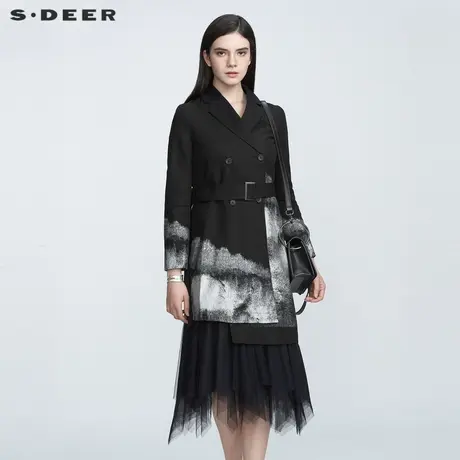 sdeer圣迪奥春秋装休闲收腰水墨晕染通勤长款风衣S21181806图片