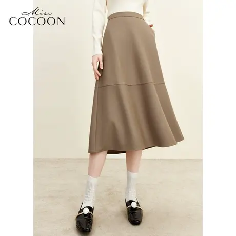 missCOCOON美拉德德2023冬装新款女高腰设计棕色基础款半身裙女图片