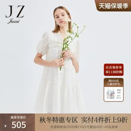 玖姿2022年春季新款可爱风减龄荷叶边系带连衣裙女图片
