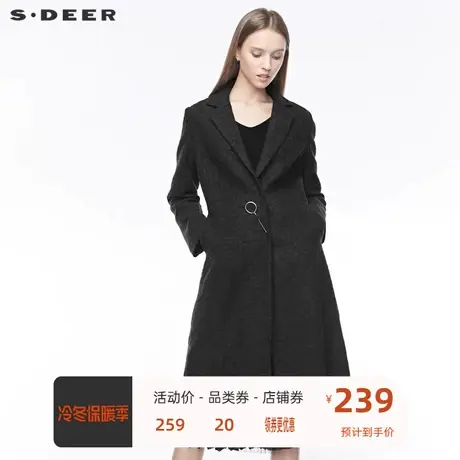 sdeer 圣迪奥 女装平驳领胸针不规则镂空纯色毛呢大衣S19481822图片