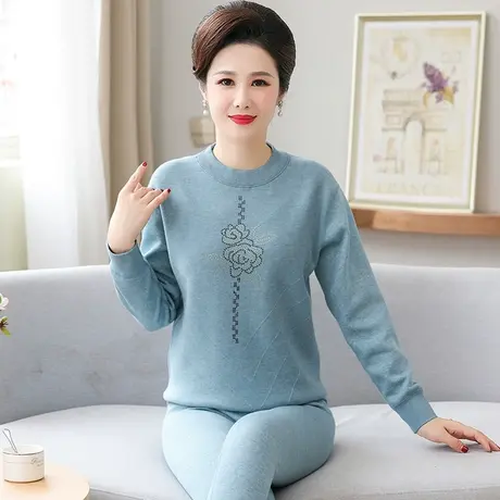 妈妈保暖内衣女加厚加绒老人内穿打底奶奶高领冬季老年人秋衣套装图片