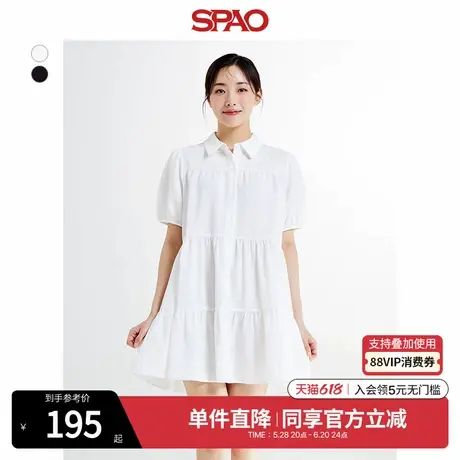 SPAO韩国同款夏季女士简约文艺翻领泡泡袖连衣裙SPOWE37W12图片