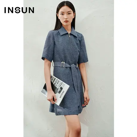 INSUN恩裳线上专选夏季色织纺粗仿洗水牛仔连衣裙图片