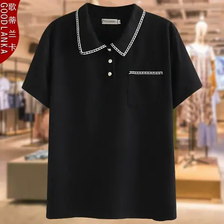 加肥加大码中年妈妈夏装上衣宽松显瘦时尚撞色POLO领休闲短袖T恤图片