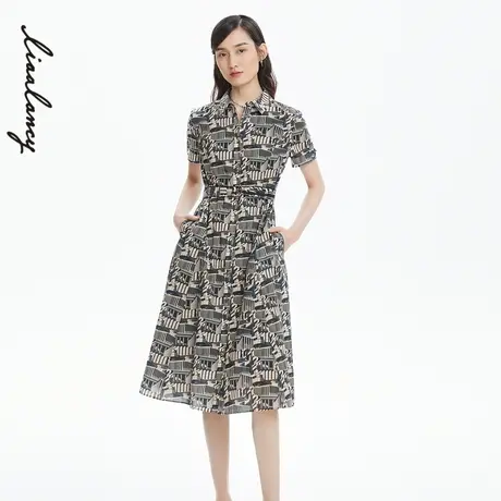 LANCY/朗姿A字衬衫连衣裙中长款A字收腰气质裙子女奥莱图片