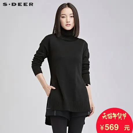 sdeer圣迪奥女装设计感开衩前后摆高领针织S16483568商品大图