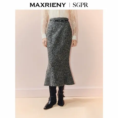 【商场同款】MAXRIENY格雷系穿搭花纱半裙25秋通勤感粗花呢鱼尾裙图片