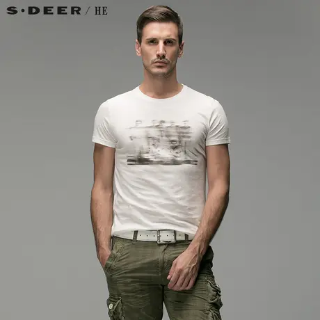 S.Deer/He【惠】圣迪奥男黑白印花男士短袖T恤H14270140图片