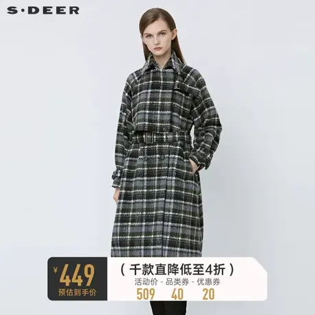 sdeer圣迪奥冬复古翻领双排扣收腰长款毛呢大衣S21481826图片