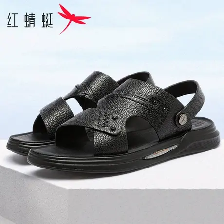 红蜻蜓男凉鞋夏季真皮防滑软底男士凉拖鞋外穿休闲中年爸爸沙滩鞋图片