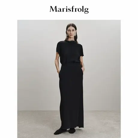 Marisfrolg玛丝菲尔2025冬季新款宽松黑色分体式假两件气质连衣裙图片