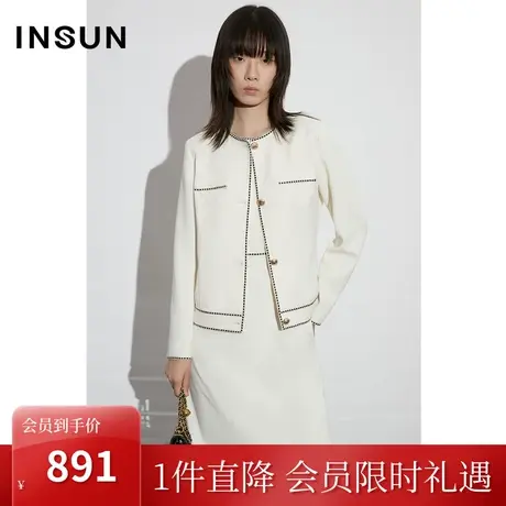 恩裳COVER2023早春气质复古撞色织带小香风两件套简约连衣裙套装图片