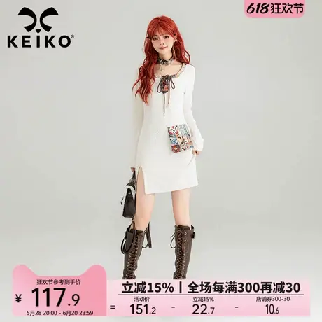 KEIKO 异域风提花白色连衣裙25春季甜辣妹露锁骨方领包臀短裙子图片
