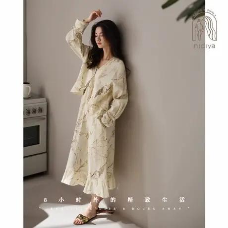 妮狄娅睡衣睡裙女春季纯棉纱布吊带裙温柔风两件套春秋家居服套装图片