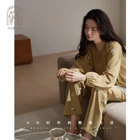 妮狄娅睡衣女秋季柔软棉长袖清新小雏菊春秋田园风外穿家居服套装图片