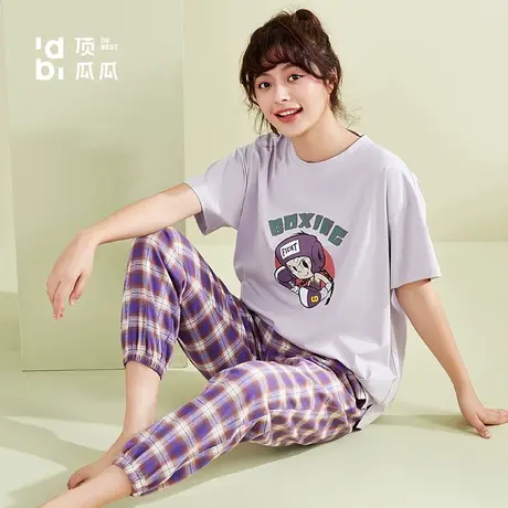 顶瓜瓜女士夏季短款拳击女孩睡衣女短袖家居服图片