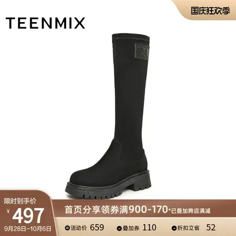 天美意休闲厚底弹力时装靴长靴女骑士靴高筒靴子2023冬新NTX19DG3图片