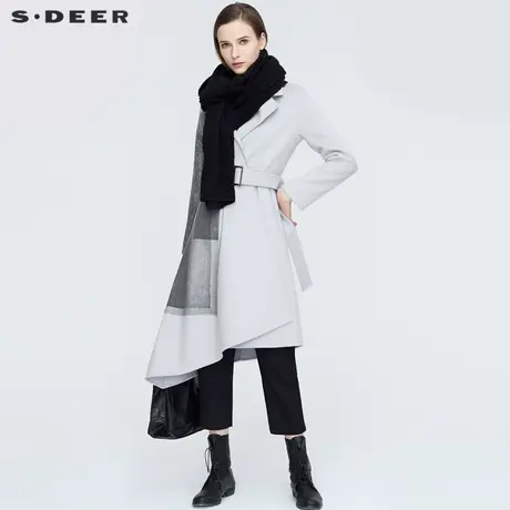 sdeer圣迪奥冬季休闲平驳领印花收腰不规则毛呢大衣女S20481829图片
