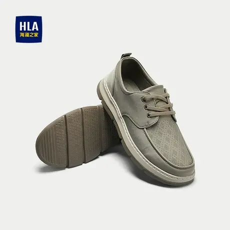 HLA/海澜之家系带休闲鞋2025新款轻便透气时尚拼接运动平跟板鞋男图片