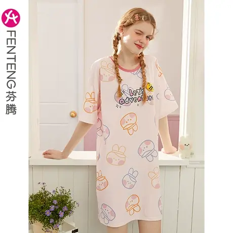 芬腾布朗熊纯棉少女睡裙夏可爱卡通韩版可外穿休闲甜美家居服睡衣图片