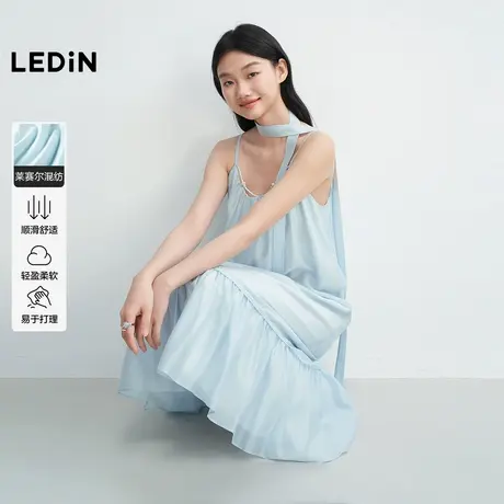 乐町撞色串珠吊带连衣裙女2025年夏季新款飘带慵懒松弛感拼接裙子图片