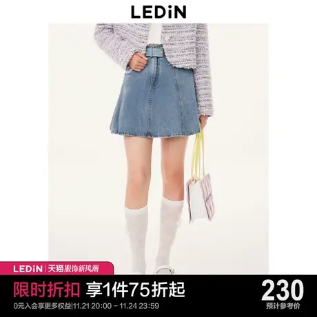 乐町甜美牛仔伞裙23年秋季新款短裙赠腰带C2GED1302图片
