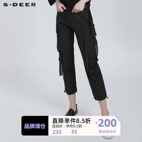 sdeer圣迪奥个性运动松紧字母工装九分裤S21280831商品大图