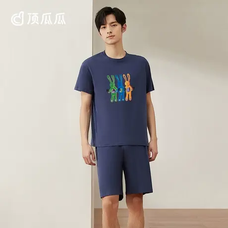 顶瓜瓜纯棉男士夏季睡衣卡通短袖短裤全棉可外穿家居服套装图片