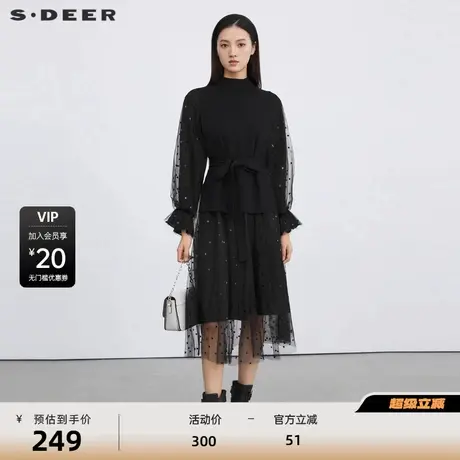 【sdeer奥莱】圣迪奥女装秋网纱针织两件套雪纺连衣裙S223Z12AM图片