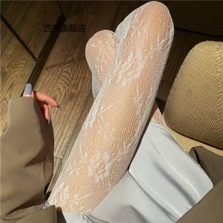 lolita镂空蕾丝网袜打底连裤袜日系洛丽塔复古花藤白色丝袜女图片