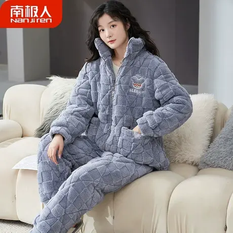 睡衣女冬季珊瑚绒加绒加厚三层夹棉冬天家居服趣味秋冬款2023新款商品大图