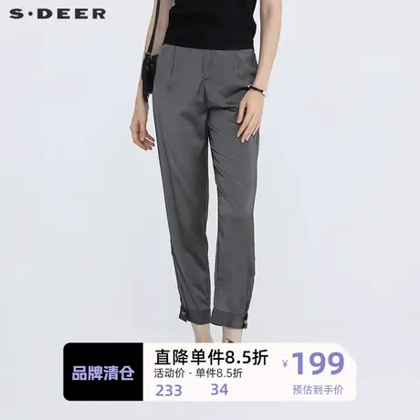 sdeer圣迪奥松紧拼接收口垂坠休闲九分裤S21280818商品大图