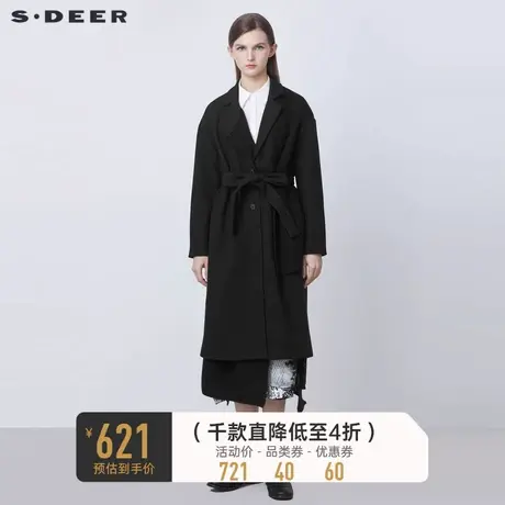 sdeer圣迪奥秋冬翻领收腰拼接不规则毛呢大衣女S21481830图片