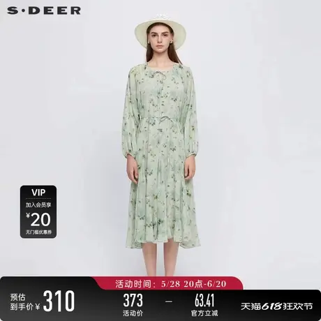 sdeer圣迪奥女秋装新品田园风圆领印花收腰长袖连衣裙S243Z1260图片