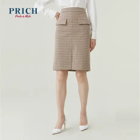 PRICH秋冬新款通勤休闲A字包臀显瘦百搭格子半身裙图片