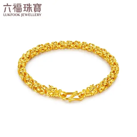 六福珠宝四方龙骨链S扣黄金手链男款生肖龙头足金计价L02TBGB0014图片