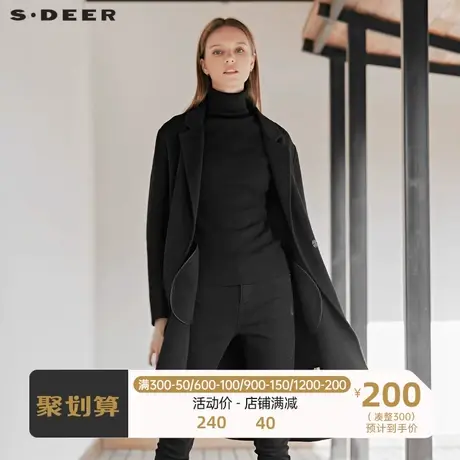sdeer圣迪奥女流畅剪裁撞色绣花神秘图案装饰平驳领大衣S18461865图片