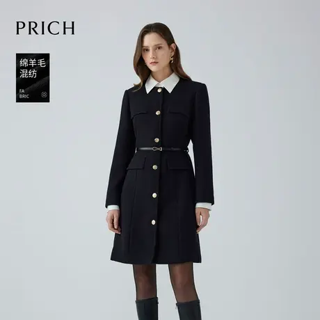 【绵羊毛】PRICH简奢气质连衣裙单排扣收腰显瘦通勤长裙女图片