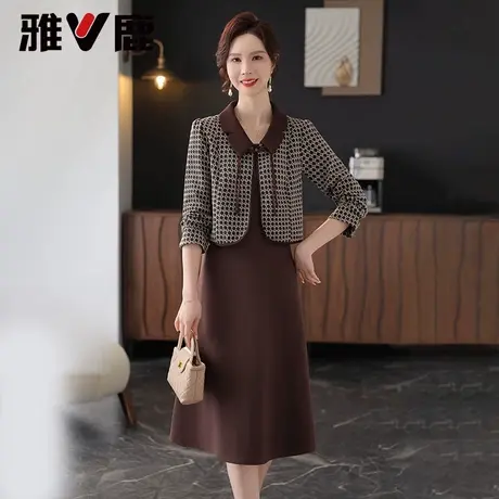 雅鹿中老年连衣裙2025年夏新款女士修身端庄妈妈装两件套装长裙子商品大图