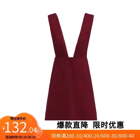 【艾格】背带复古连衣裙女2023春季新款女装绒面A字短裙子官网图片