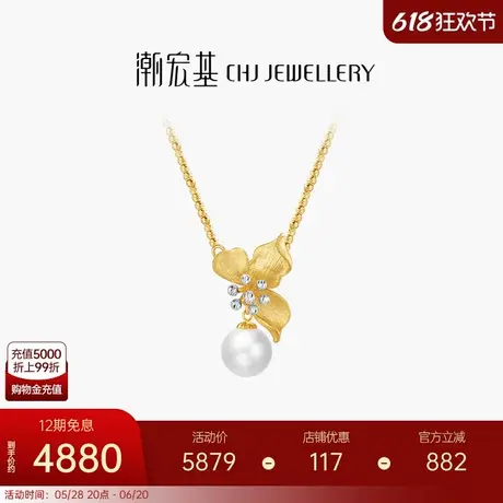 潮宏基花涧黄18K金珍珠项链彩金套链颈饰高级感生日生日 X图片