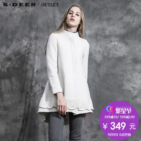 s.deer圣迪奥冬装毛呢大衣休闲宽松加厚毛呢外套S15881768图片