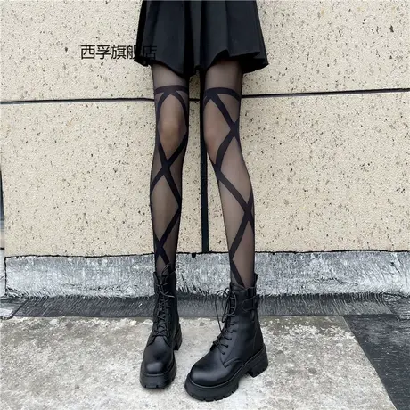 交叉绑带连裤袜子女JK黑丝袜显瘦性感黑色丝袜薄款防勾丝图片