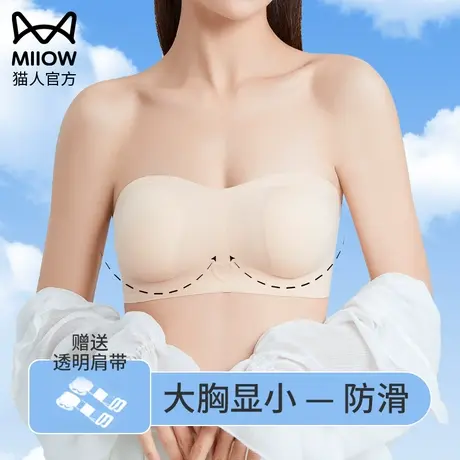 猫人大胸超薄透明隐形无肩带内衣显小裹胸防滑防凸点抹胸罩女文胸商品大图