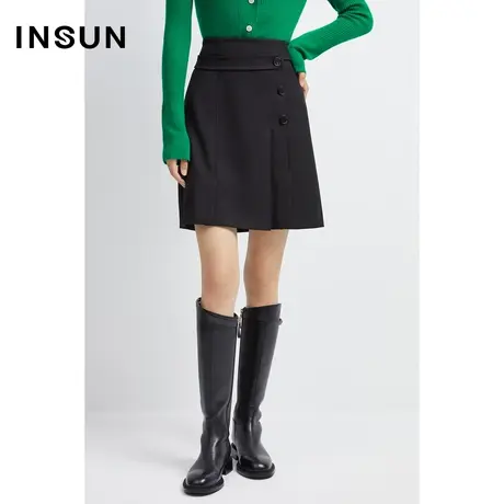 INSUN恩裳冬季不对称弹力A字半身裙图片