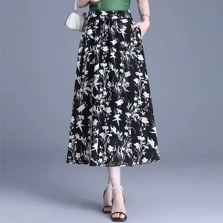 复古印花半身裙女夏季垂感气质a字裙2025新款高腰中长显瘦大摆裙图片